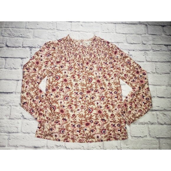 Lucky Brand Womens S/P Long-Sleeve Floral Top Back Keyhole - Picture 1 of 7